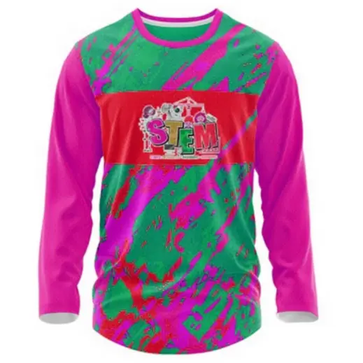 Custom Unisex Crew Neck Sublimated Long Sleeve T-Shirt Pink-Green